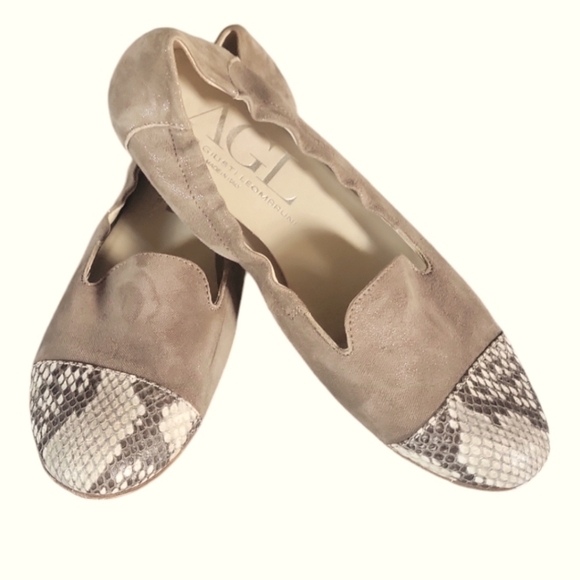 AGL Attilio Giusti Leombruni Snake Embossed Print Made in Italy Flats Sz 38 - Picture 2 of 7